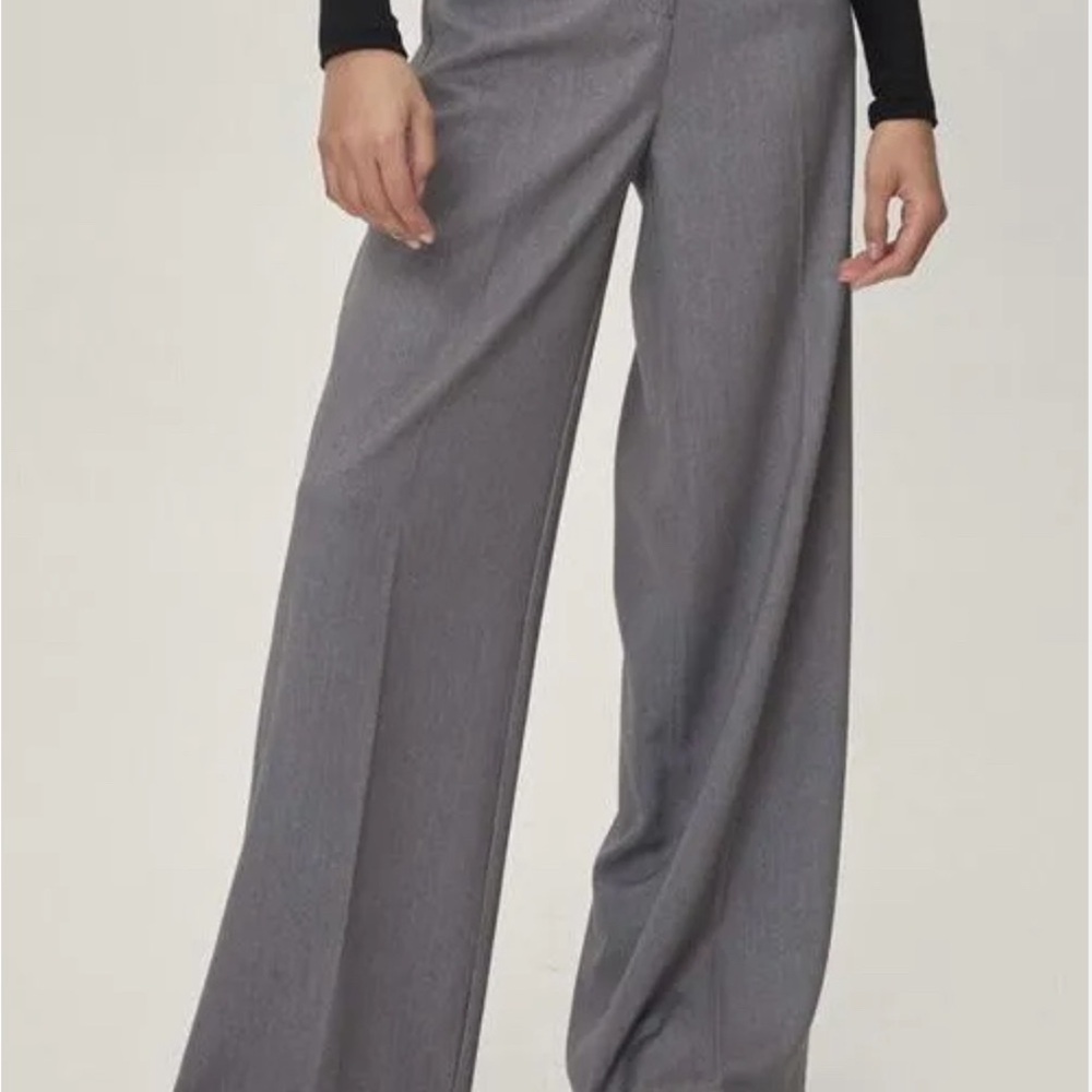 Charcoal wide leg suit trousers